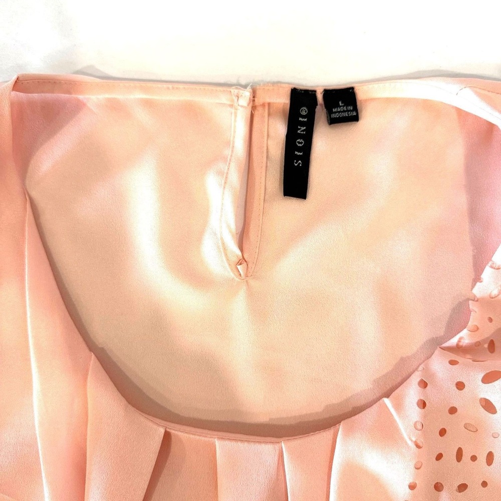 Sioni Blush Pink Coral Ruffle Layer Sleeveless Knit Top V-Neck Womens Large - Picture 3 of 7